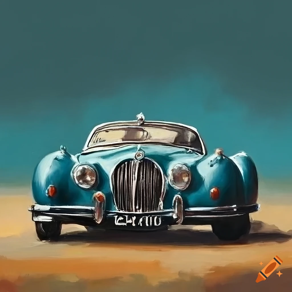 Vintage Jaguar MK2 on a winding road in a panoramic view