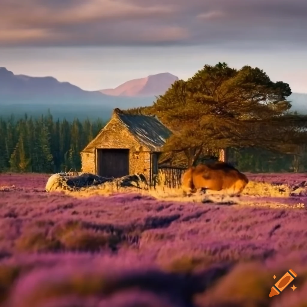 Heathland with sheepfold, shepherd, and dog, pine tree in the foreground