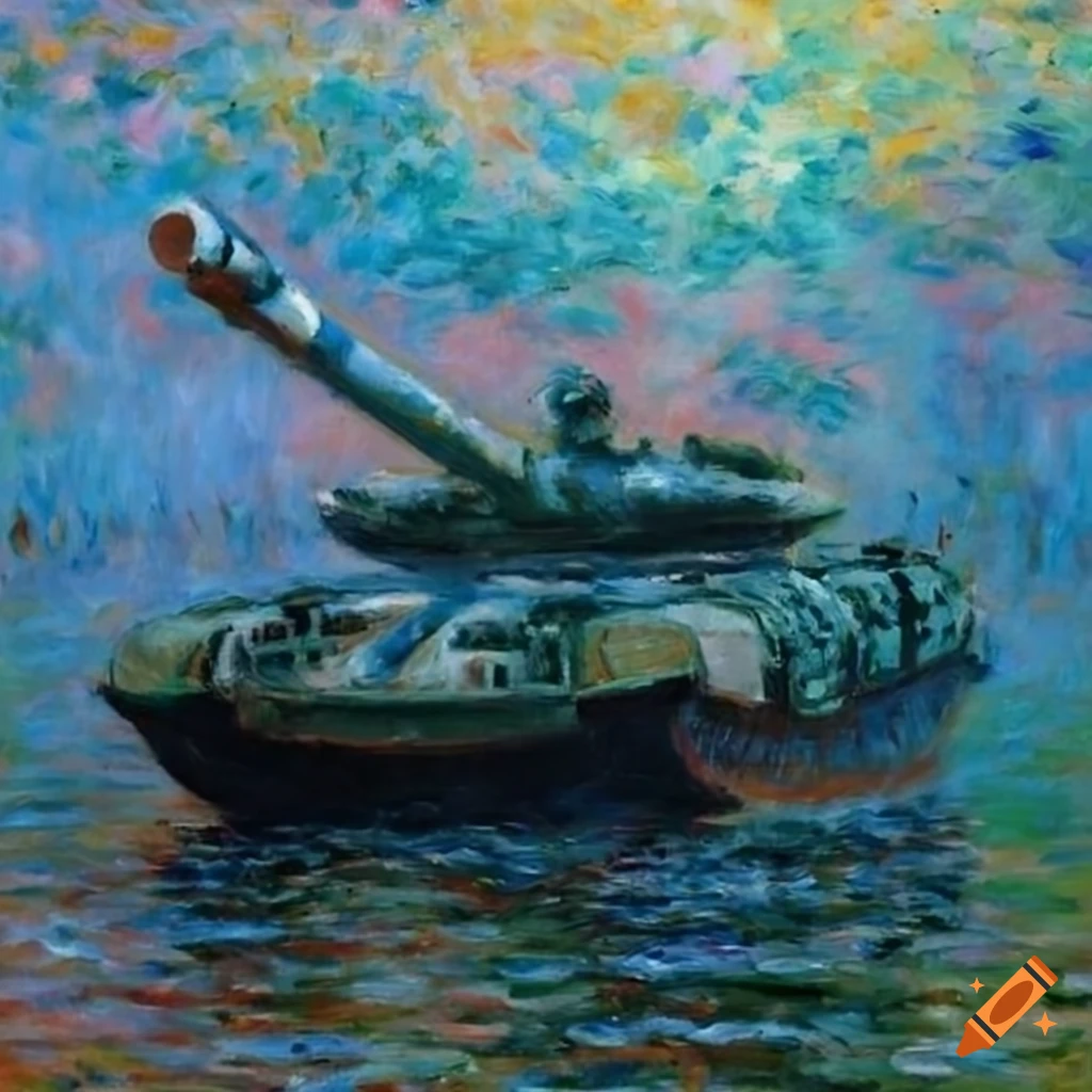 T-90M tank painted in the style of Claude Monet