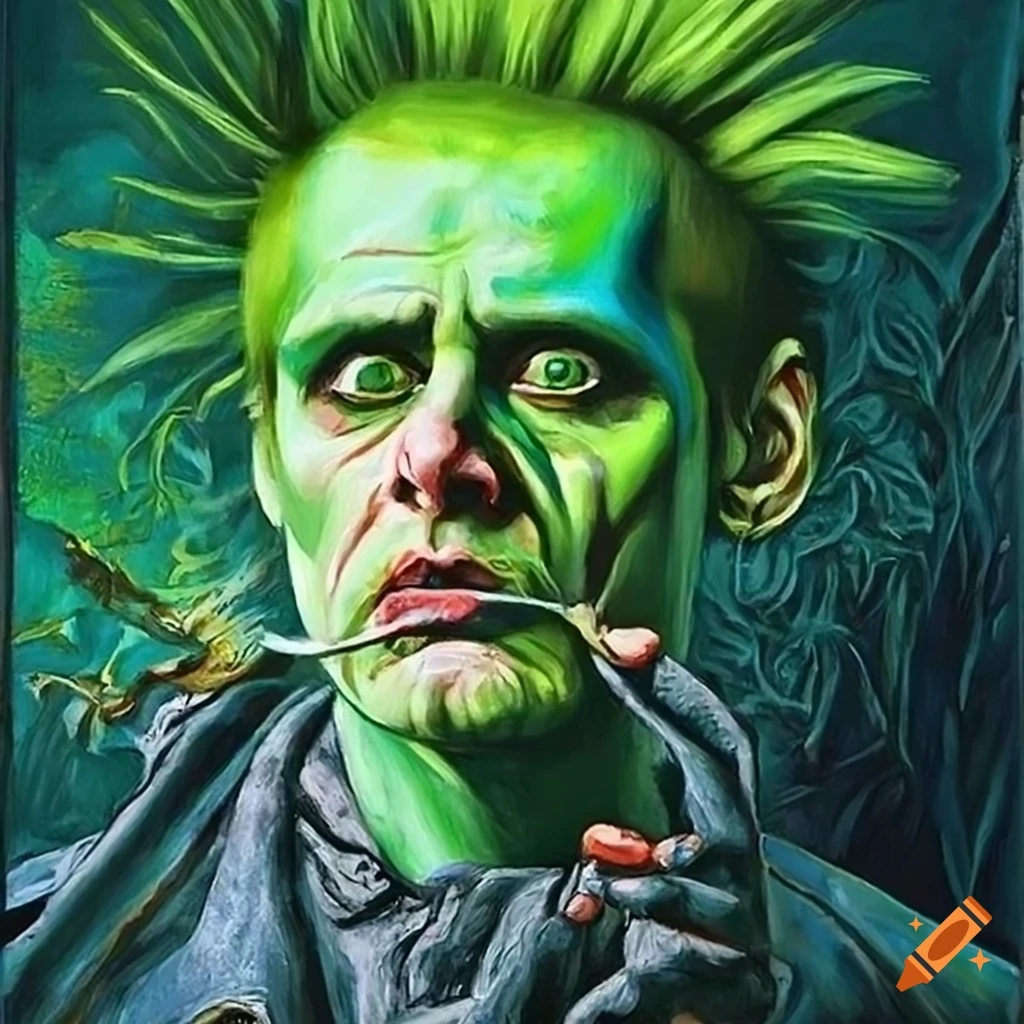 Green punk-haired Jim Carrey portrait by Csontvary Kosztka Tivadar