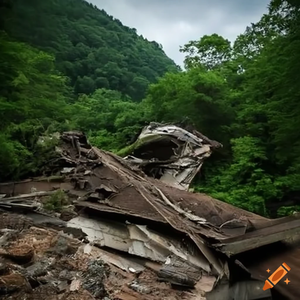 Partially collapsed country road bridge