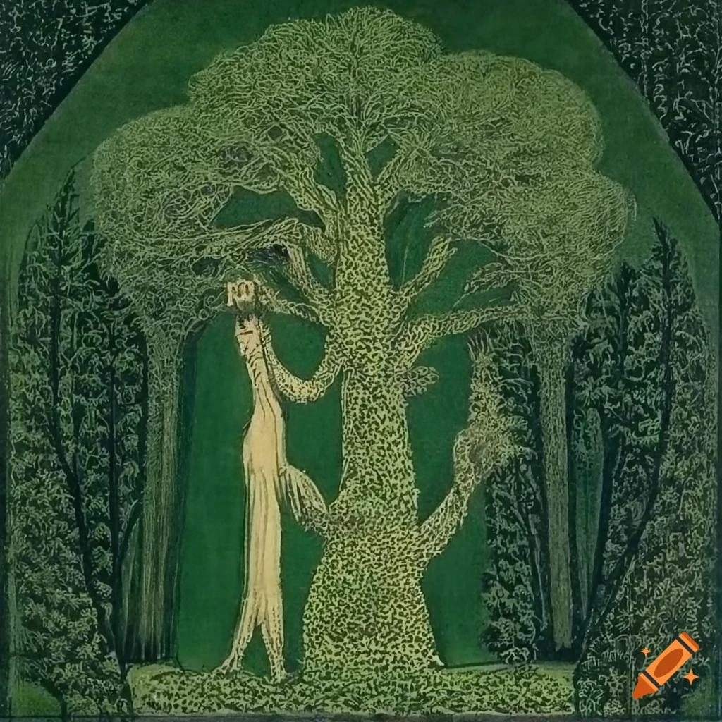 Fantasy landscape with magical topiary in the form of a mystical creature undergoing transformation