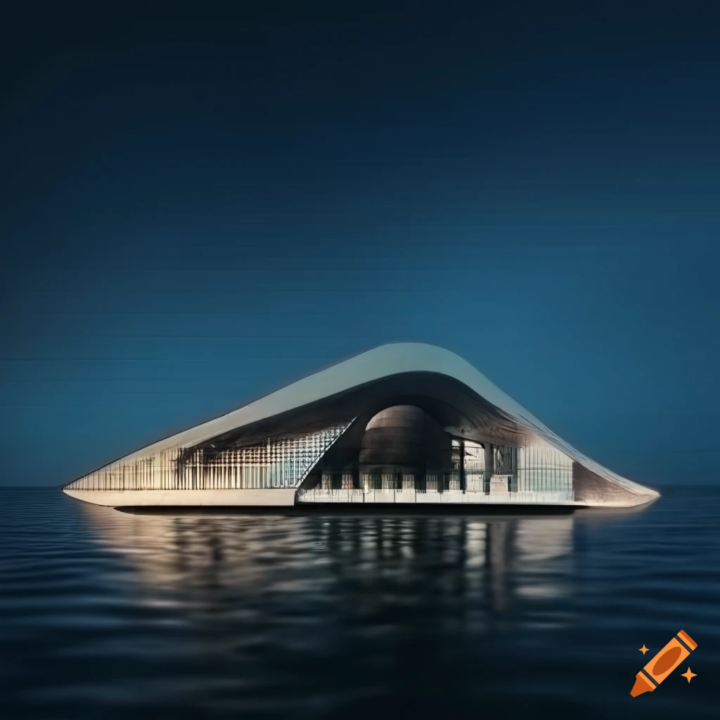 Retrofuturistic architecture in a photorealistic style