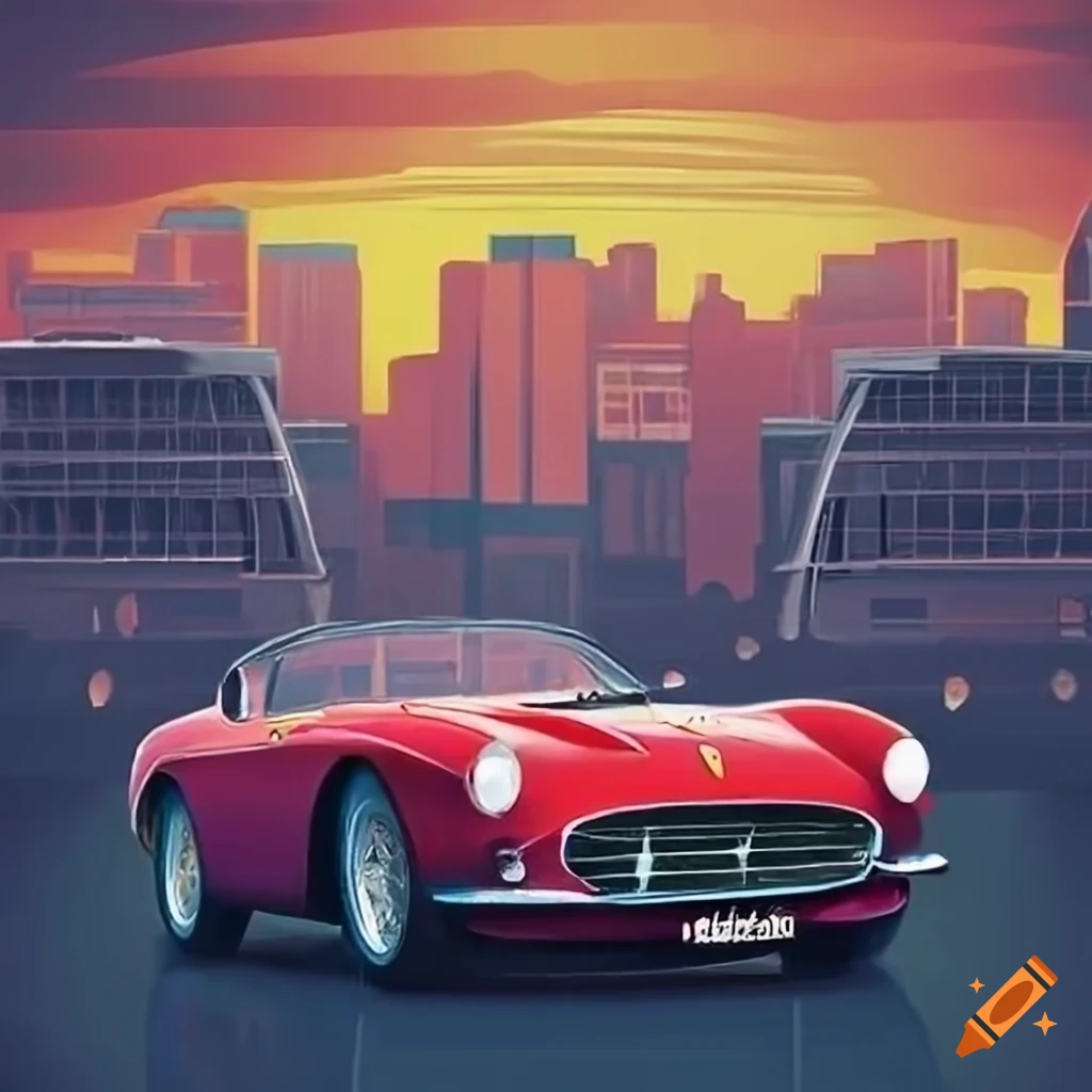 Ferrari 250 California detailed illustration with panorama view
