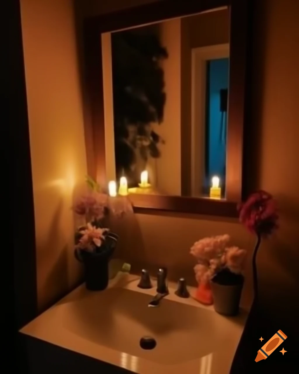 Aesthetic bathroom with flowers, plants, and candles creating a cozy atmosphere