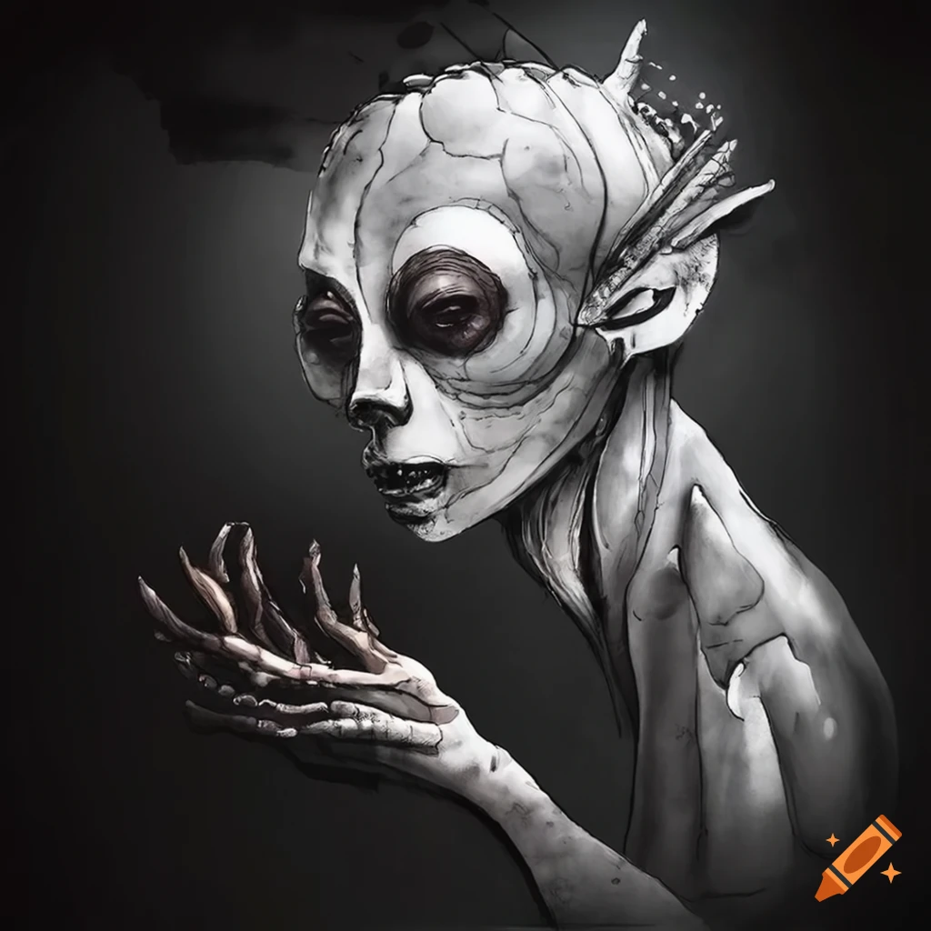 Aliens depicted in traditional Chinese ink painting style