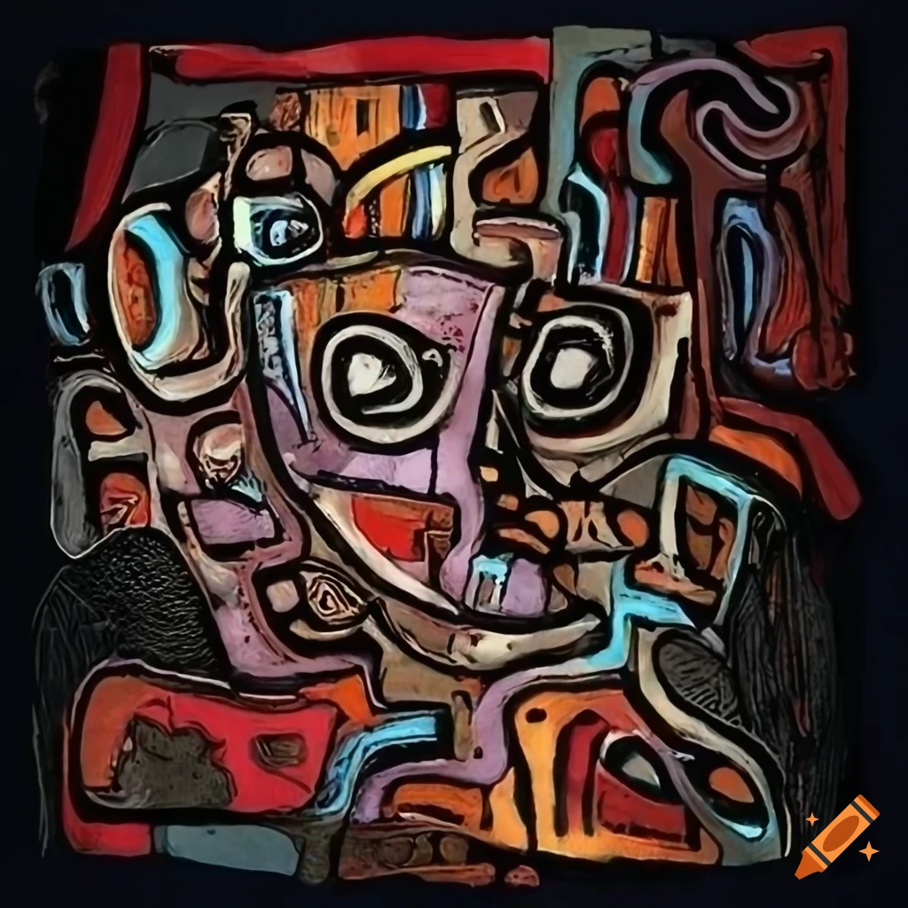 Abstract composition inspired by engraving in Dubuffet style