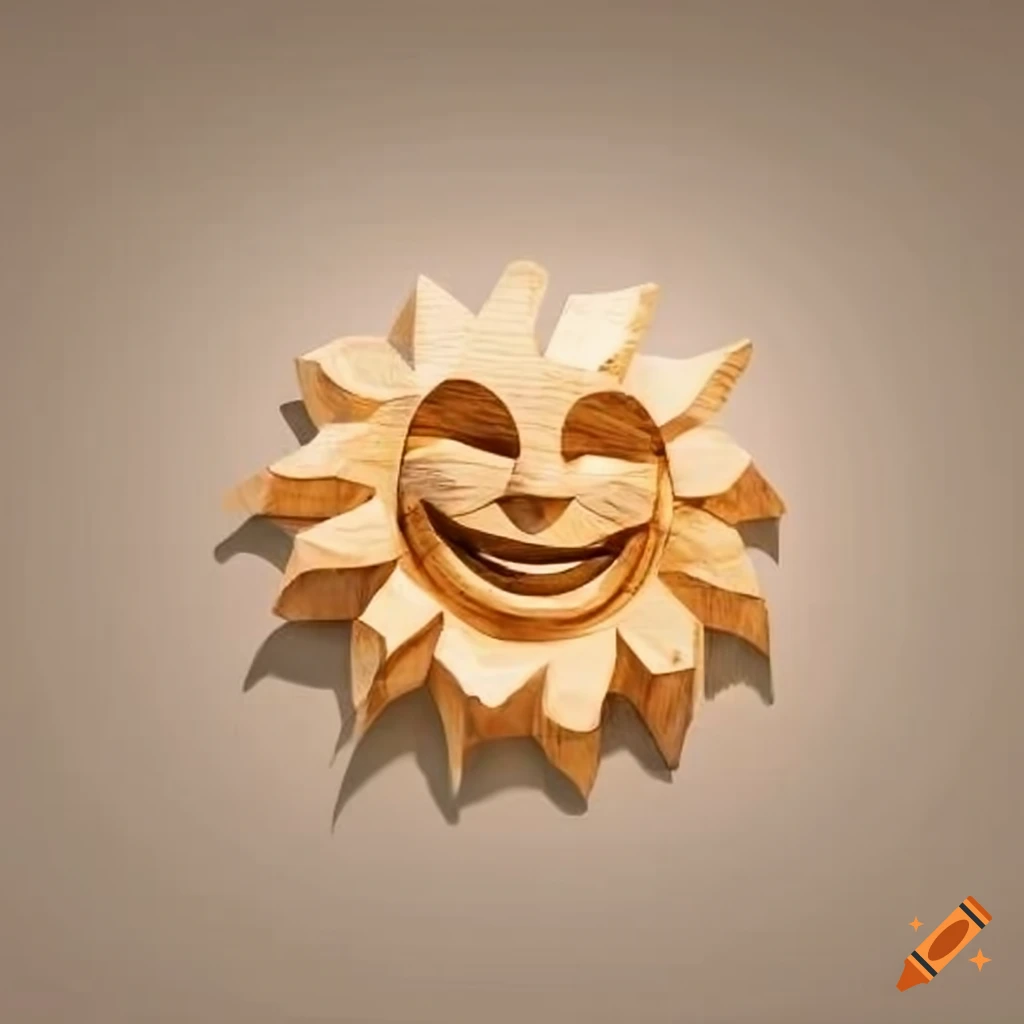 Wooden sculpture of a smiling sun