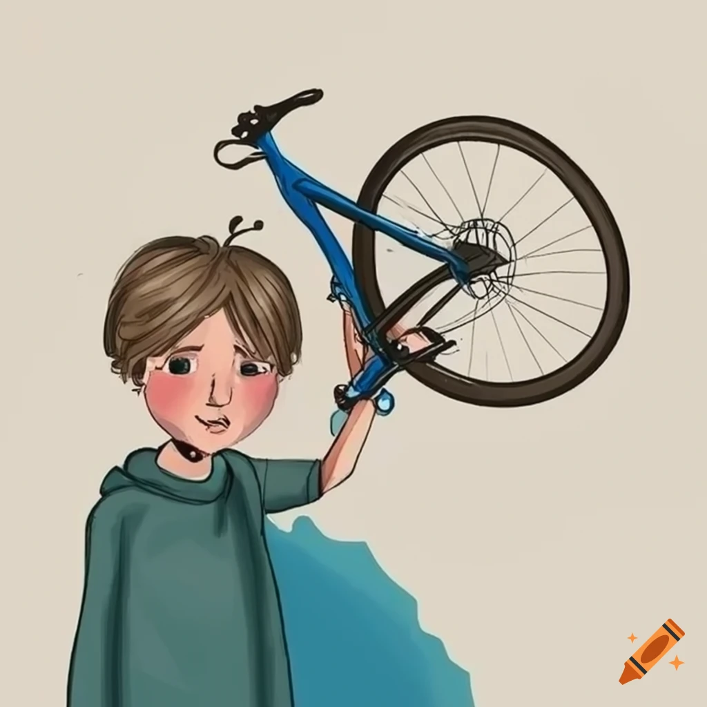 Mother holding up a mountain bike instead of using a kickstand