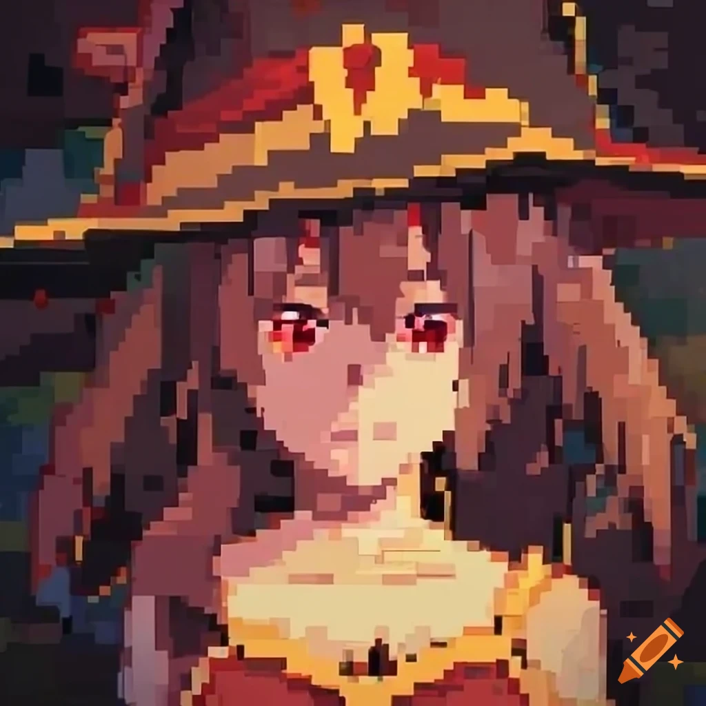 Megumin stranded on a beach among junk, posing with a peace sign on Craiyon