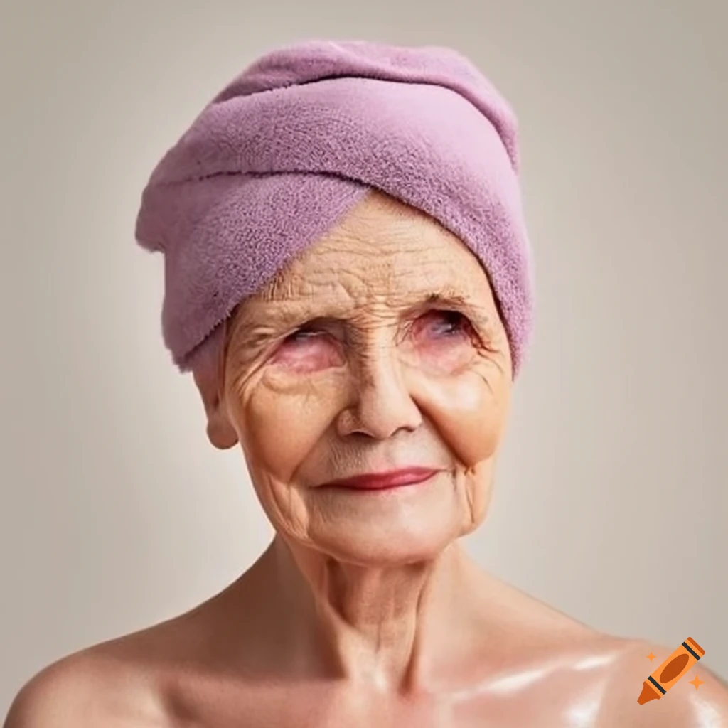 Plain head towel for an elderly woman