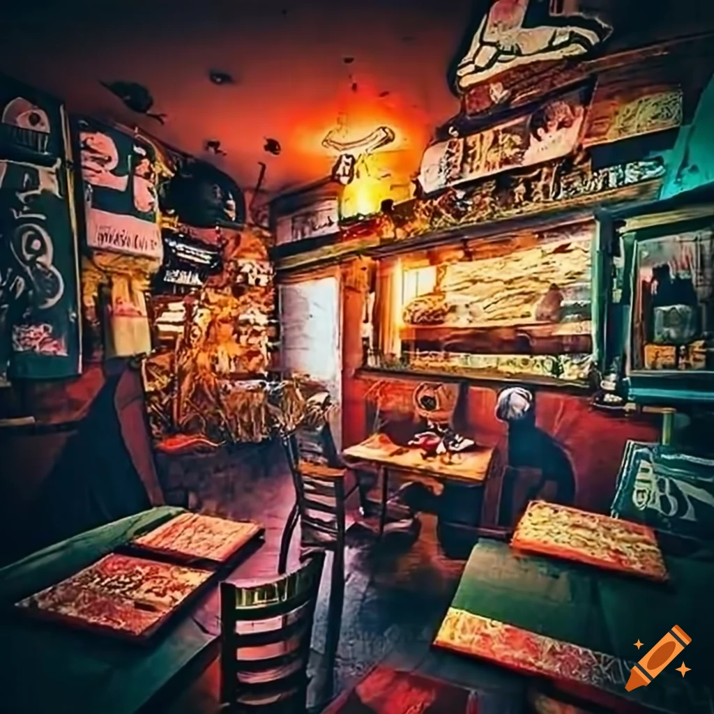 Restaurant named "Chapa x Frango" with a vibrant and relaxed atmosphere featuring a motorcycle club theme