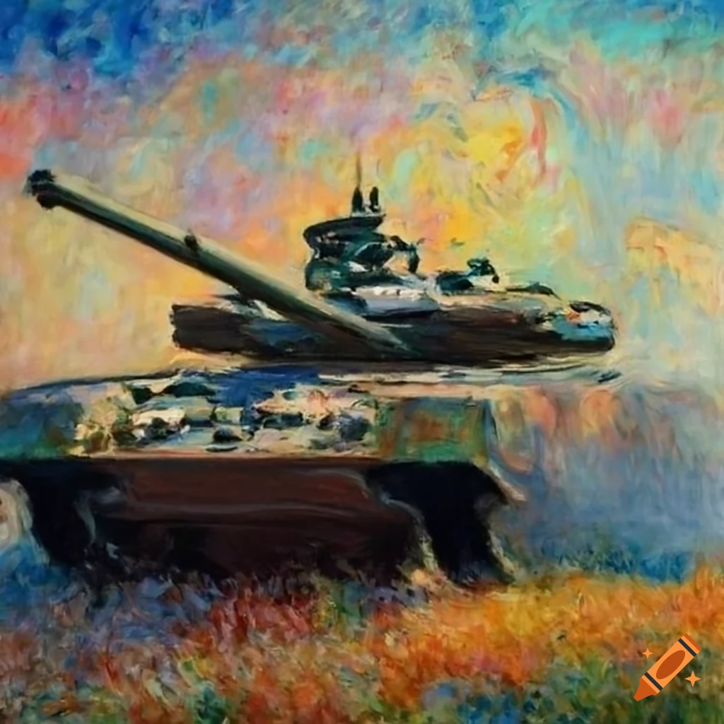 T-90M tank painted in the style of Claude Monet