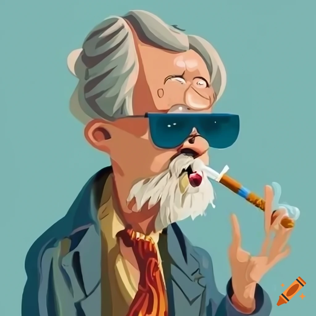 Cartoon style swaggy old man with cigarette and sunglasses