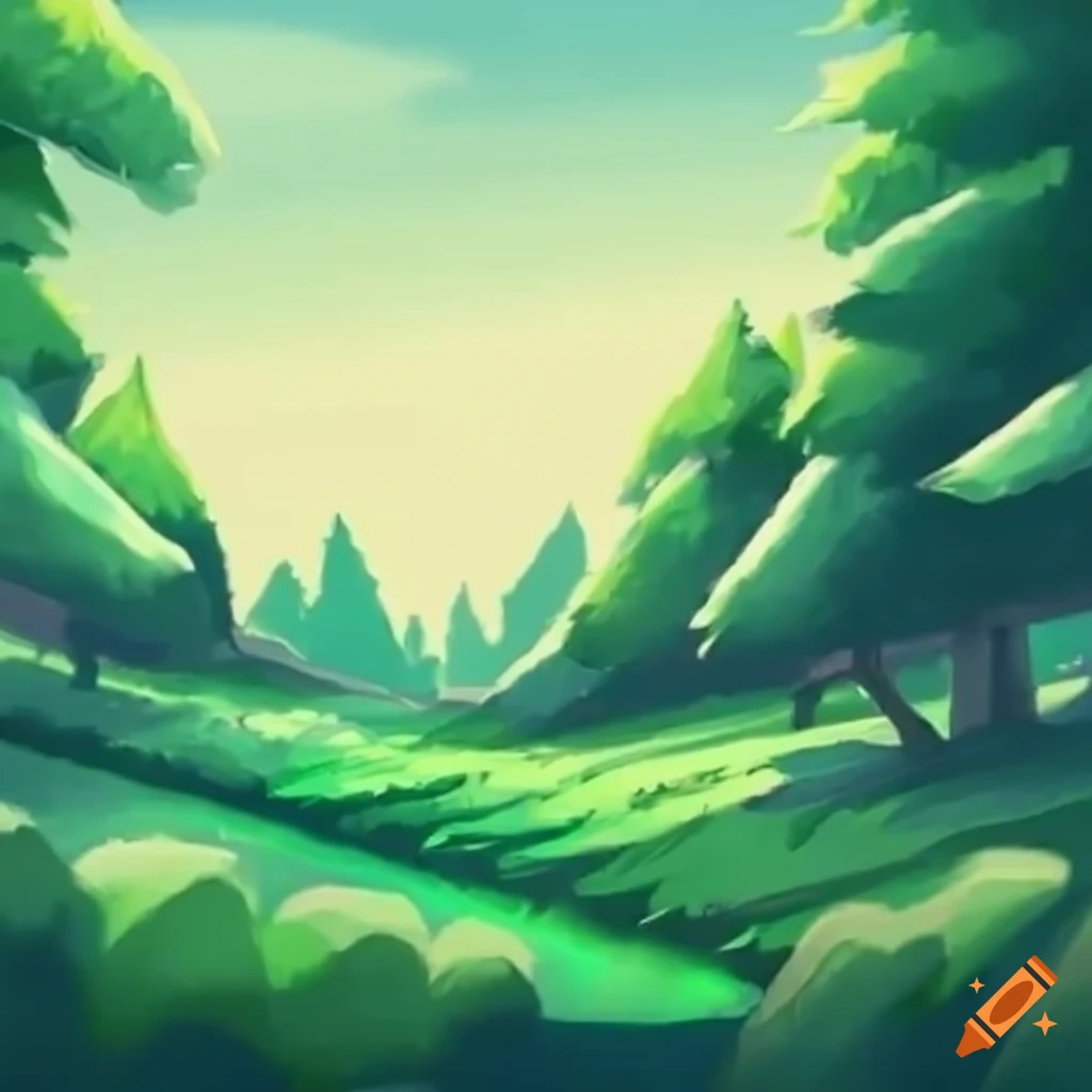 Rows of lush trees in video game style