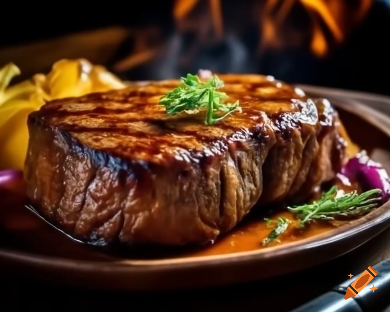 Aesthetic steak with onions in soft lighting, showcasing professional photography style