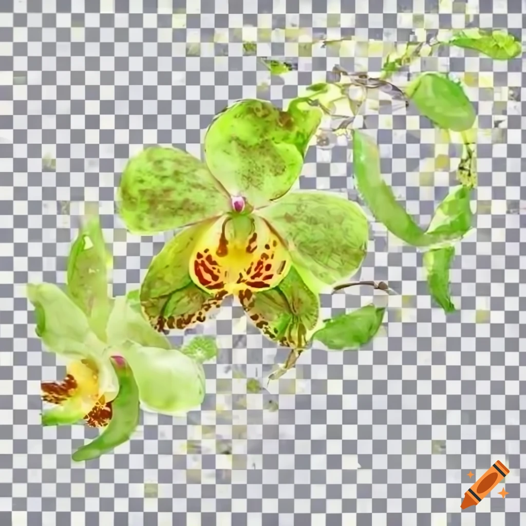 Lime green gold flowering orchid vine in video game style on transparent background