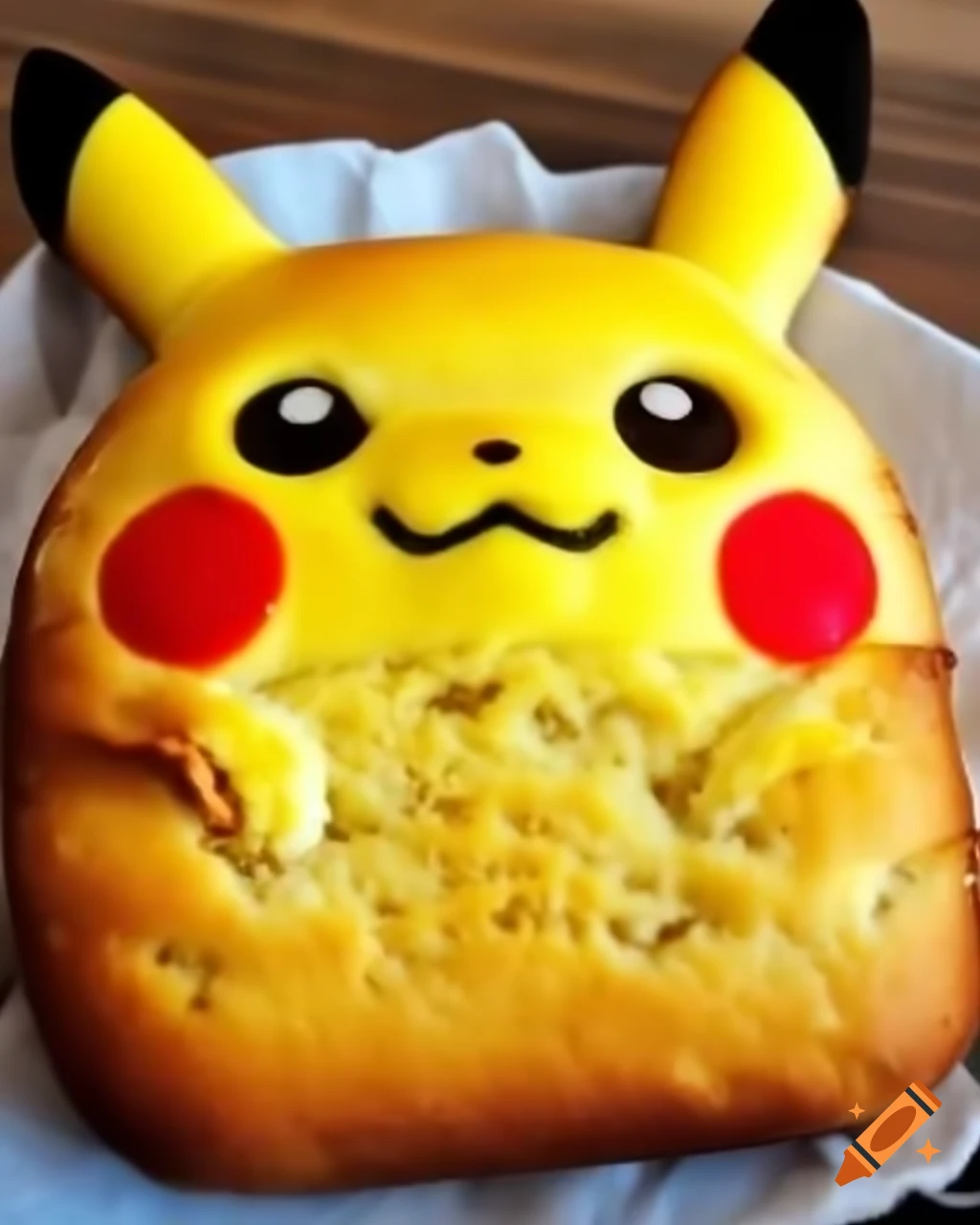 Pikachu-shaped bread, colorful food photography