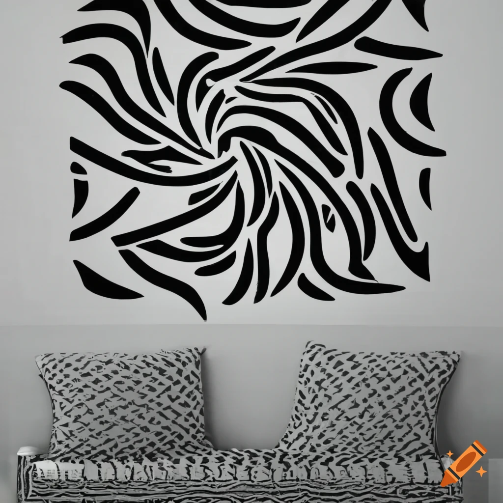 Abstract black and white lines art as wall stencil cutout