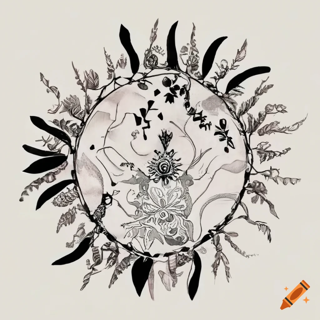 Boho tattoo design in black on white background