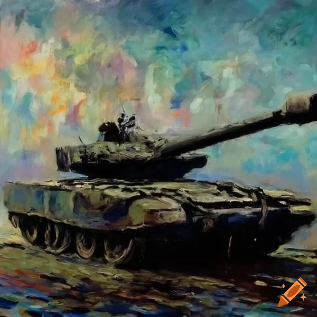 T-90M tank painting in the style of Claude Monet