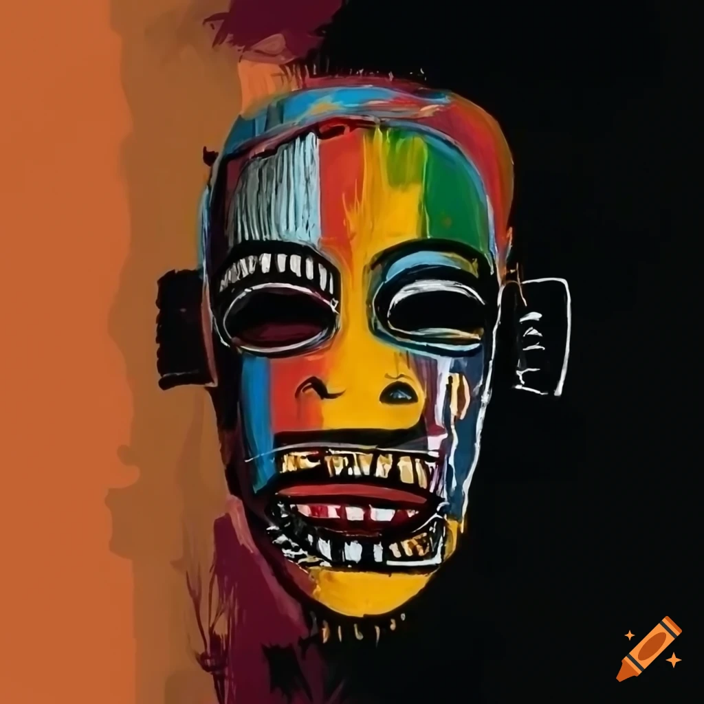 African masks painting inspired by Jean Basquiat
