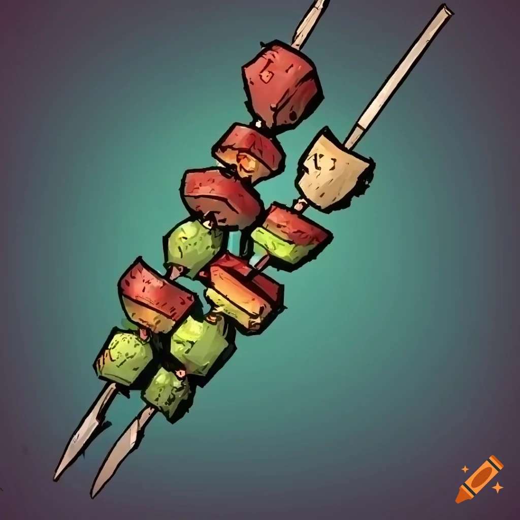 Veggie kabob in darkest dungeon art style