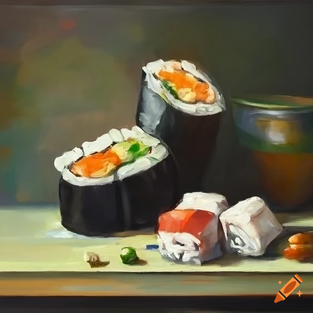 Still life oil painting of gimbap