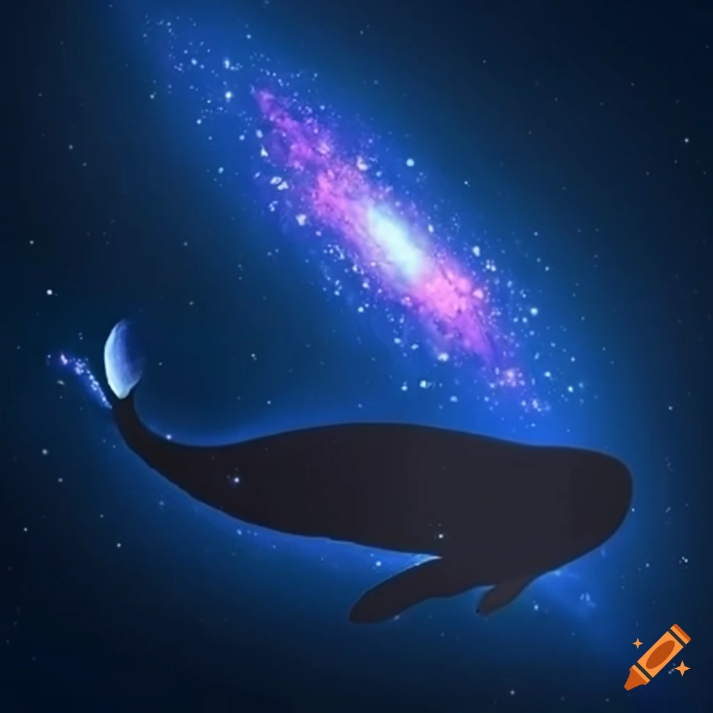Majestic whale swimming gracefully through a star-filled night sky