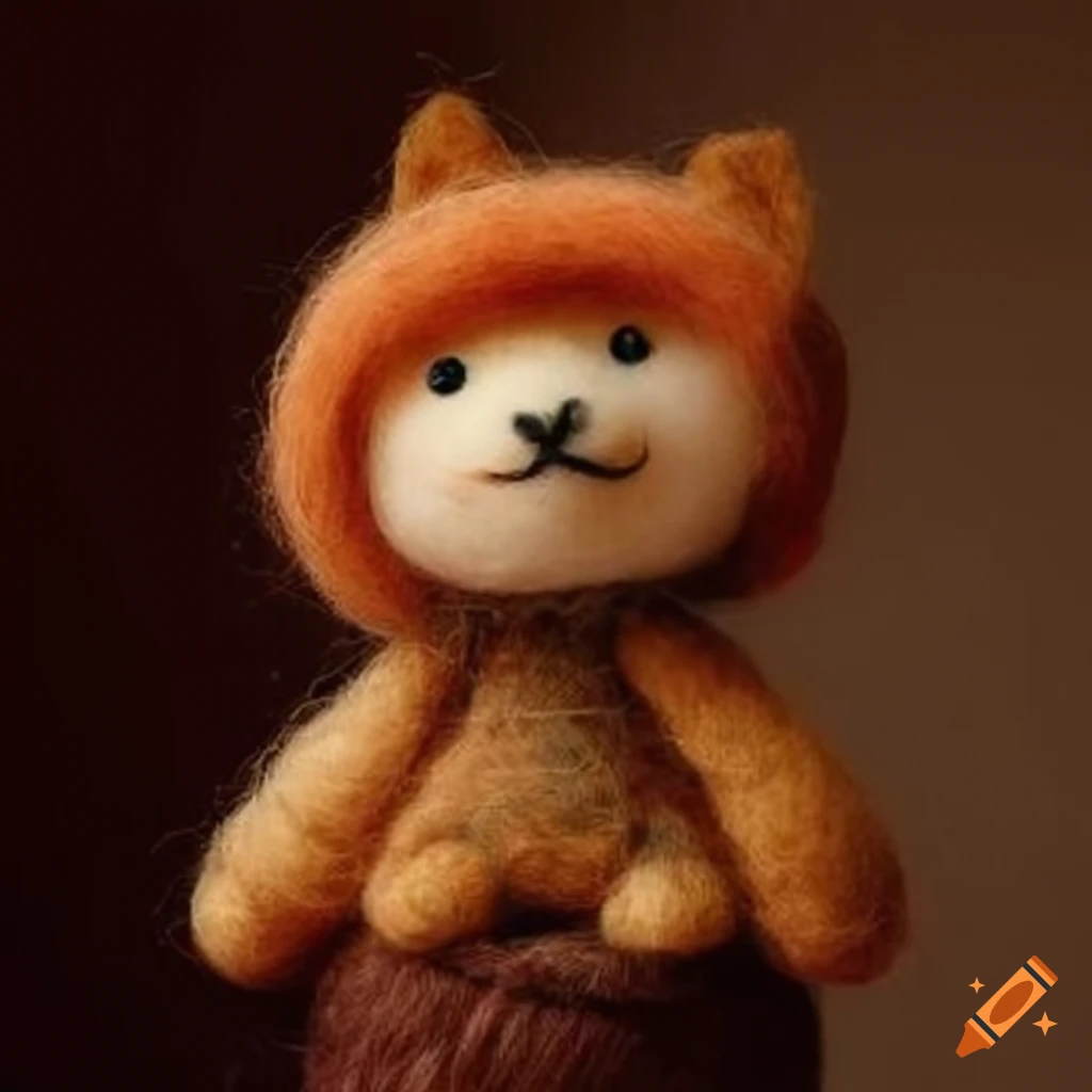 Felted wool creatures in stylish fall clothing with fall foliage