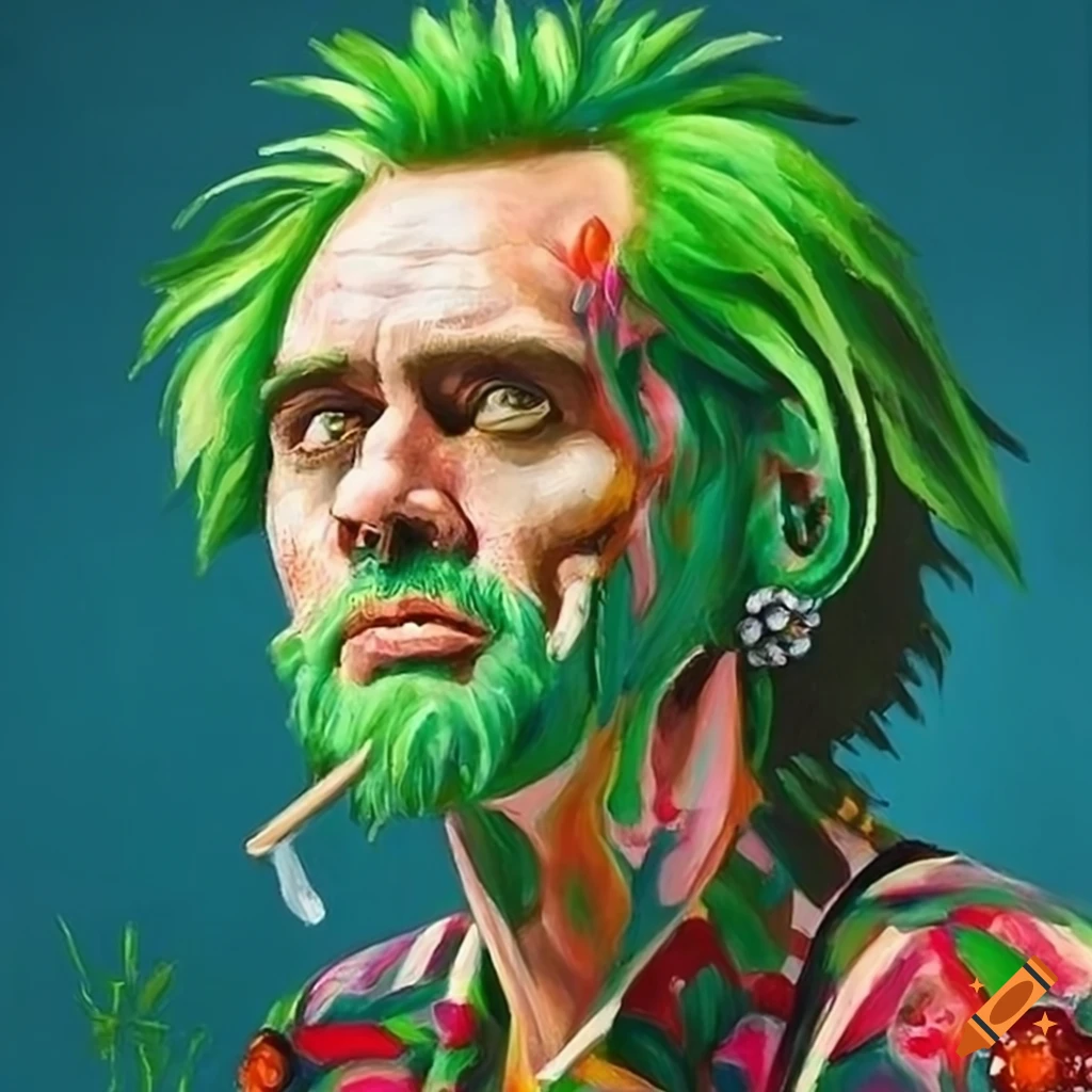 Green punk-haired Jim Carrey portrait by Csontvary Kosztka Tivadar