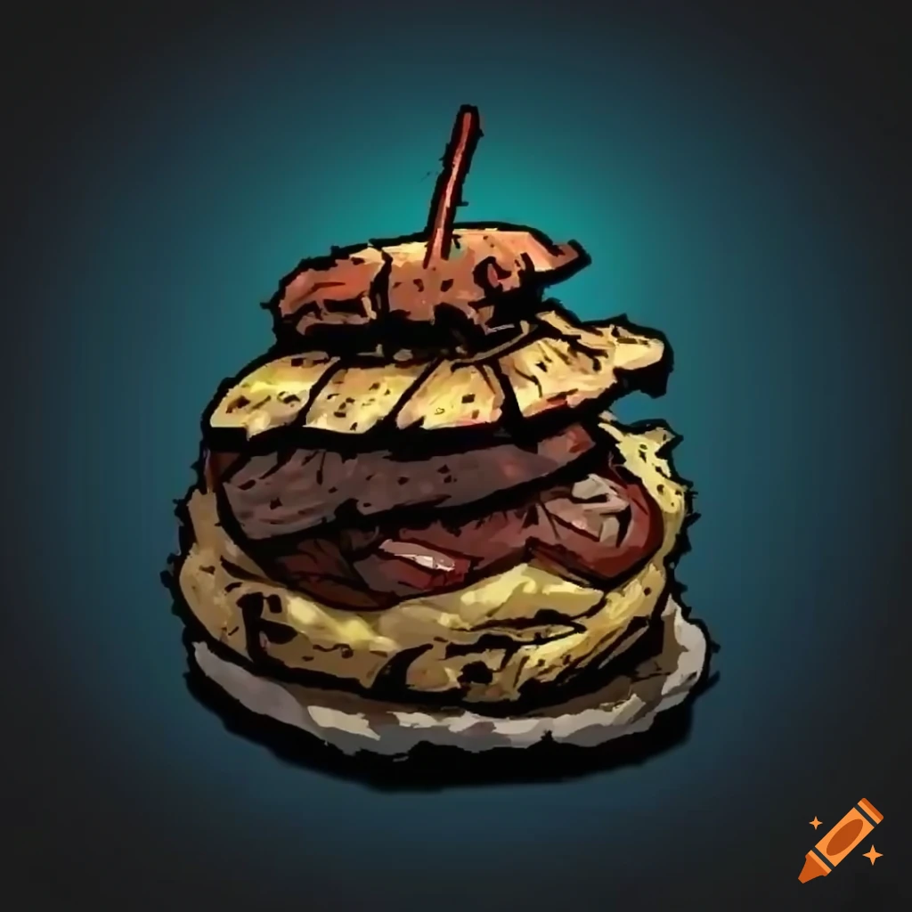 Crispy fried food in a darkest dungeon art style