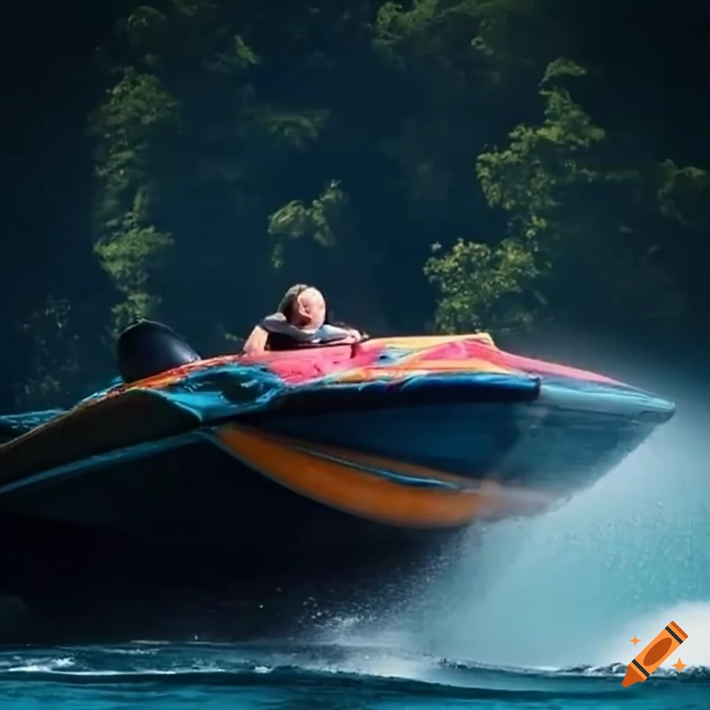 Jet boat doing donut spin on black water