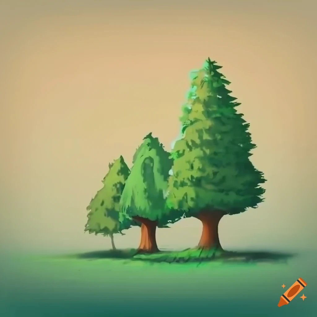 Row of trees in video game style on plain background