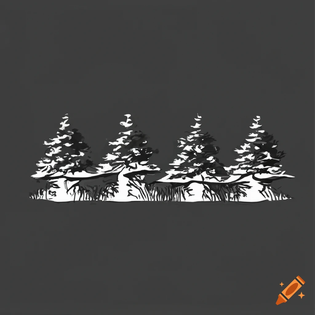 Row of trees in video game style on plain background