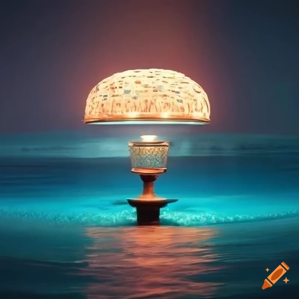 Sea view with waves and palace lamp