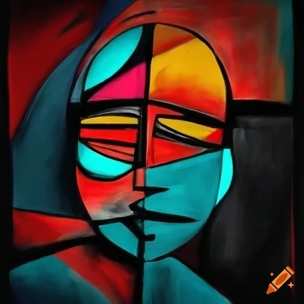Expressionist surrealist cubist black and white monochrome doodles with red, yellow, turquoise, blue and fine black lines