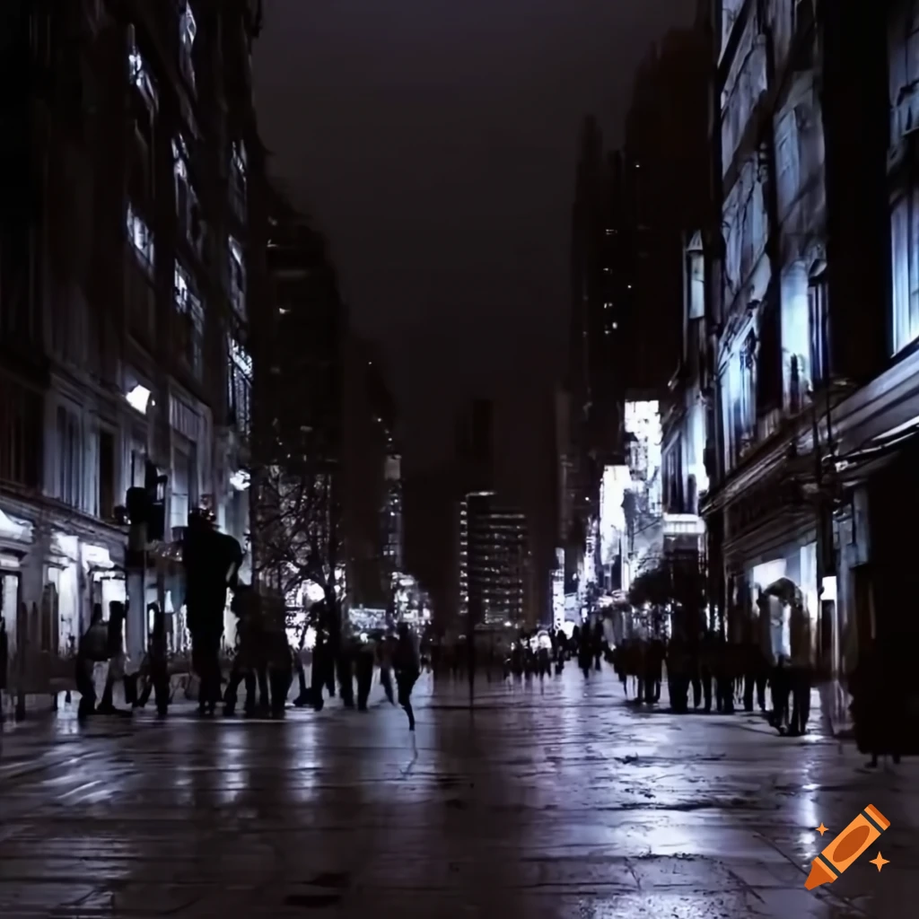 City nightlife with people walking at night