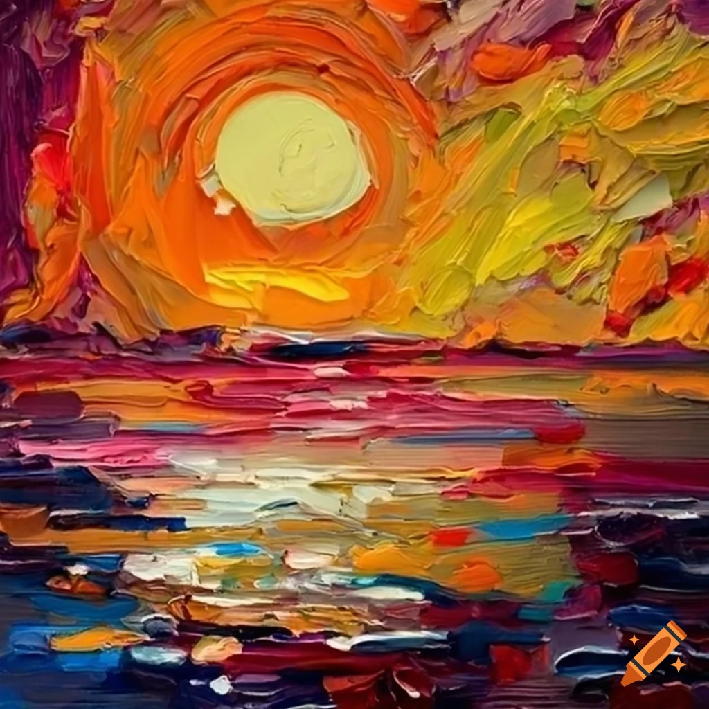 Impasto painting of midnight sun