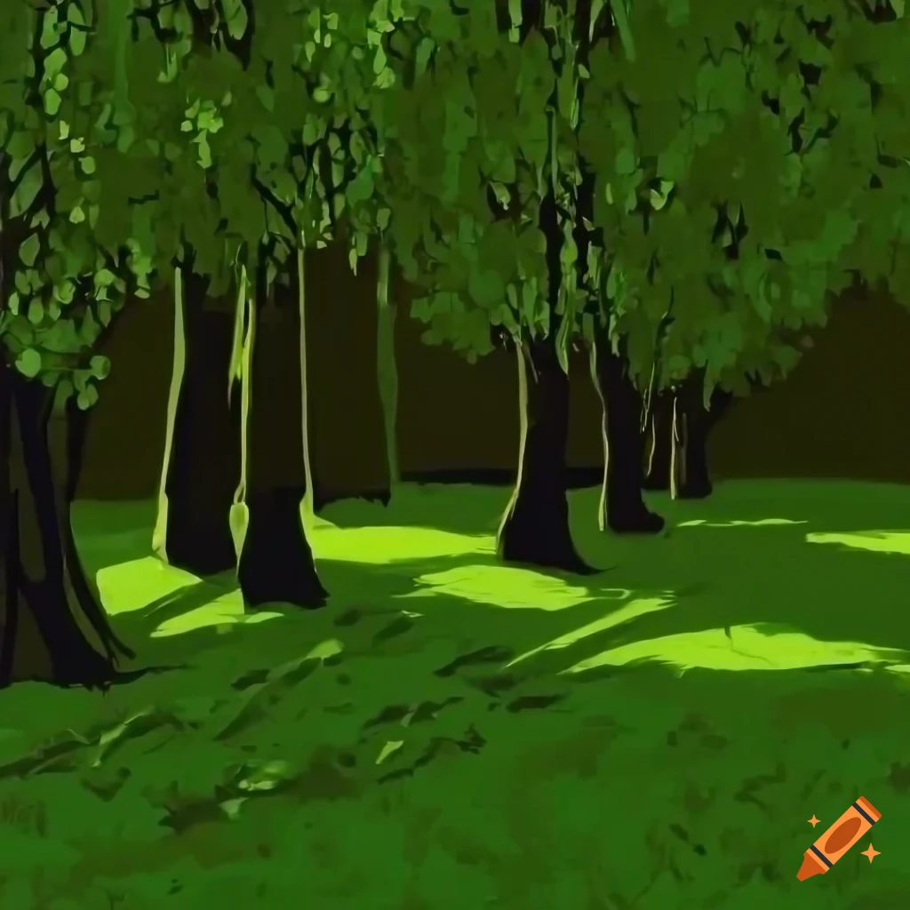 Rows of lush trees in video game style