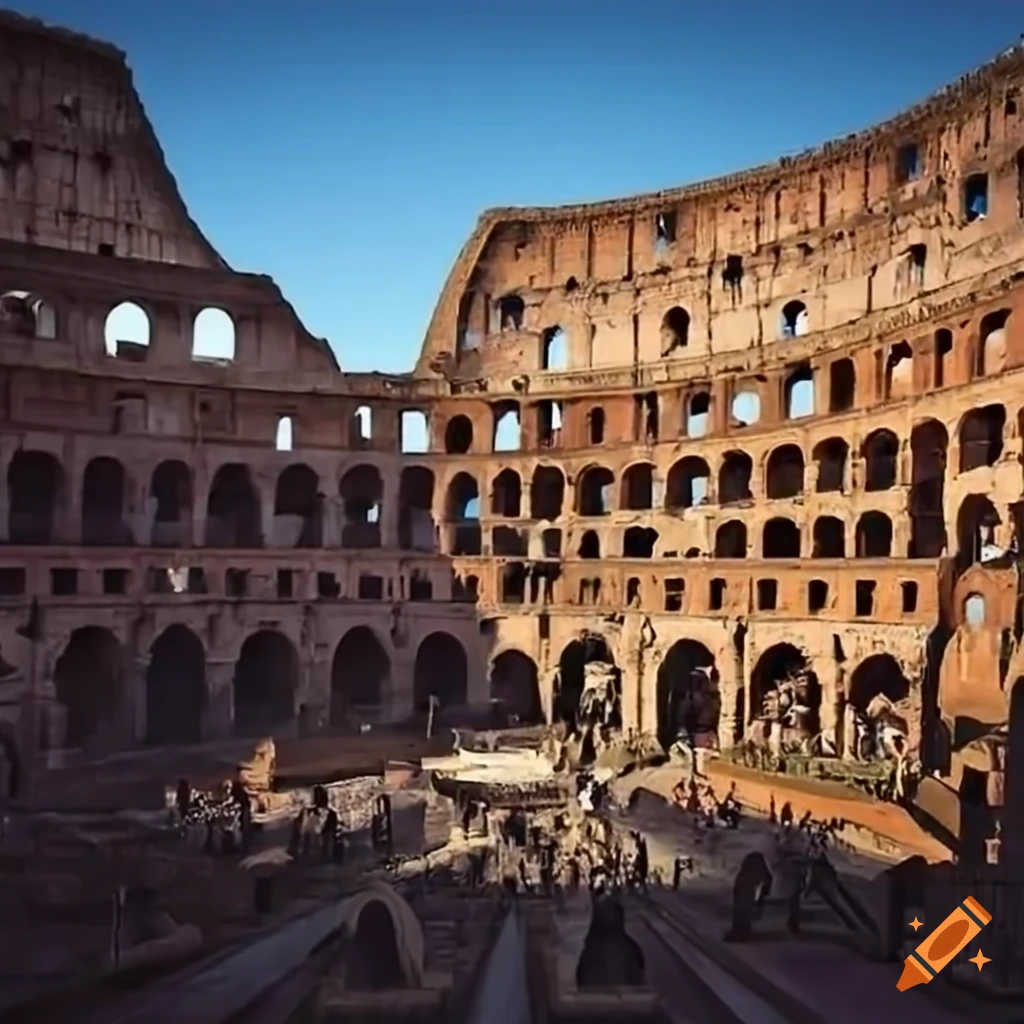 Rome ancient illustration, Colosseum or other amphitheaters where gladiators fought