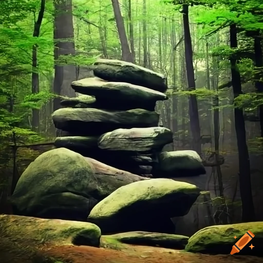 Catskill rocks with boulders and trees