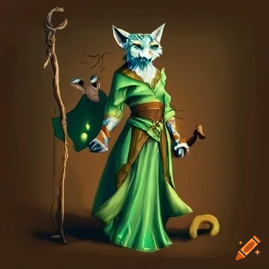 Tabaxi druid in a green dress