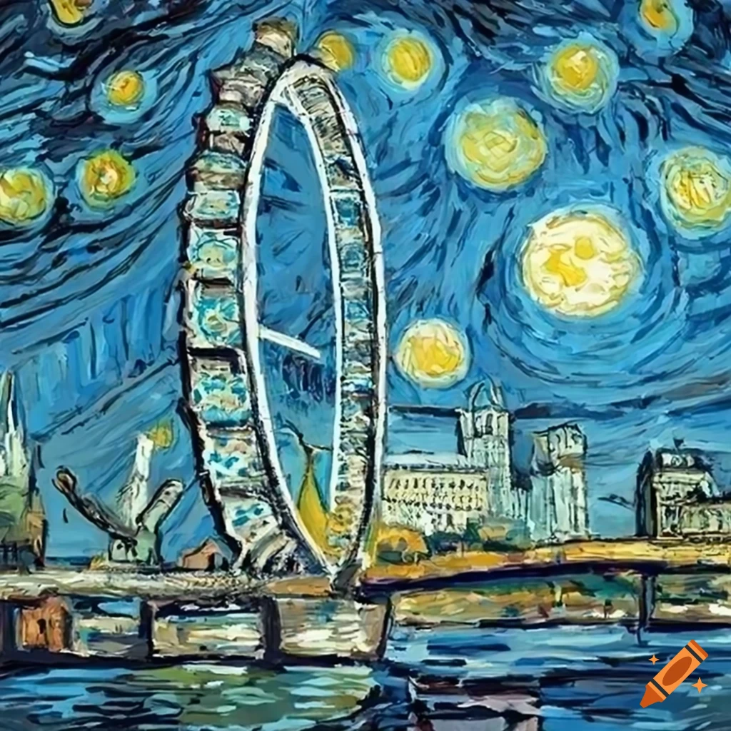 London eye depicted in the style of Van Gogh