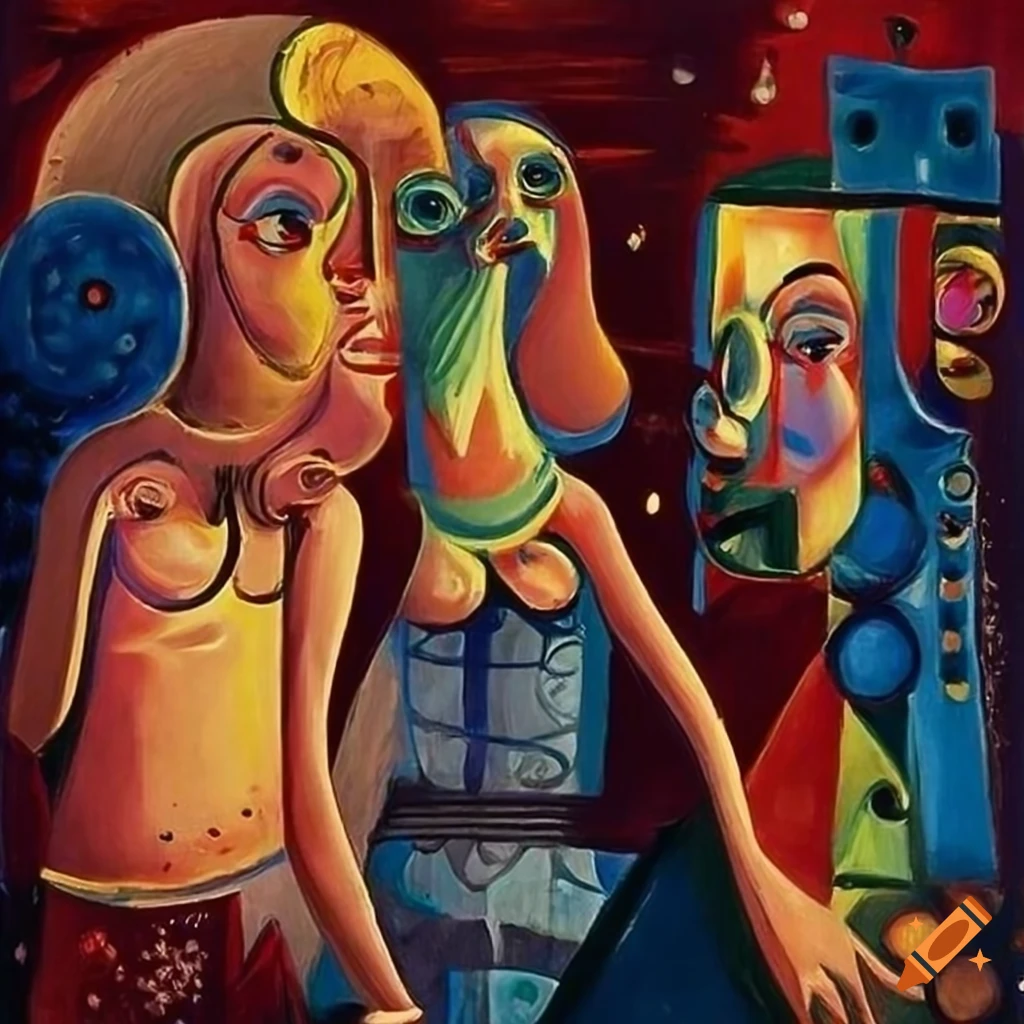 Disco party night art by Victor Brauner, Picasso, Max Ernst