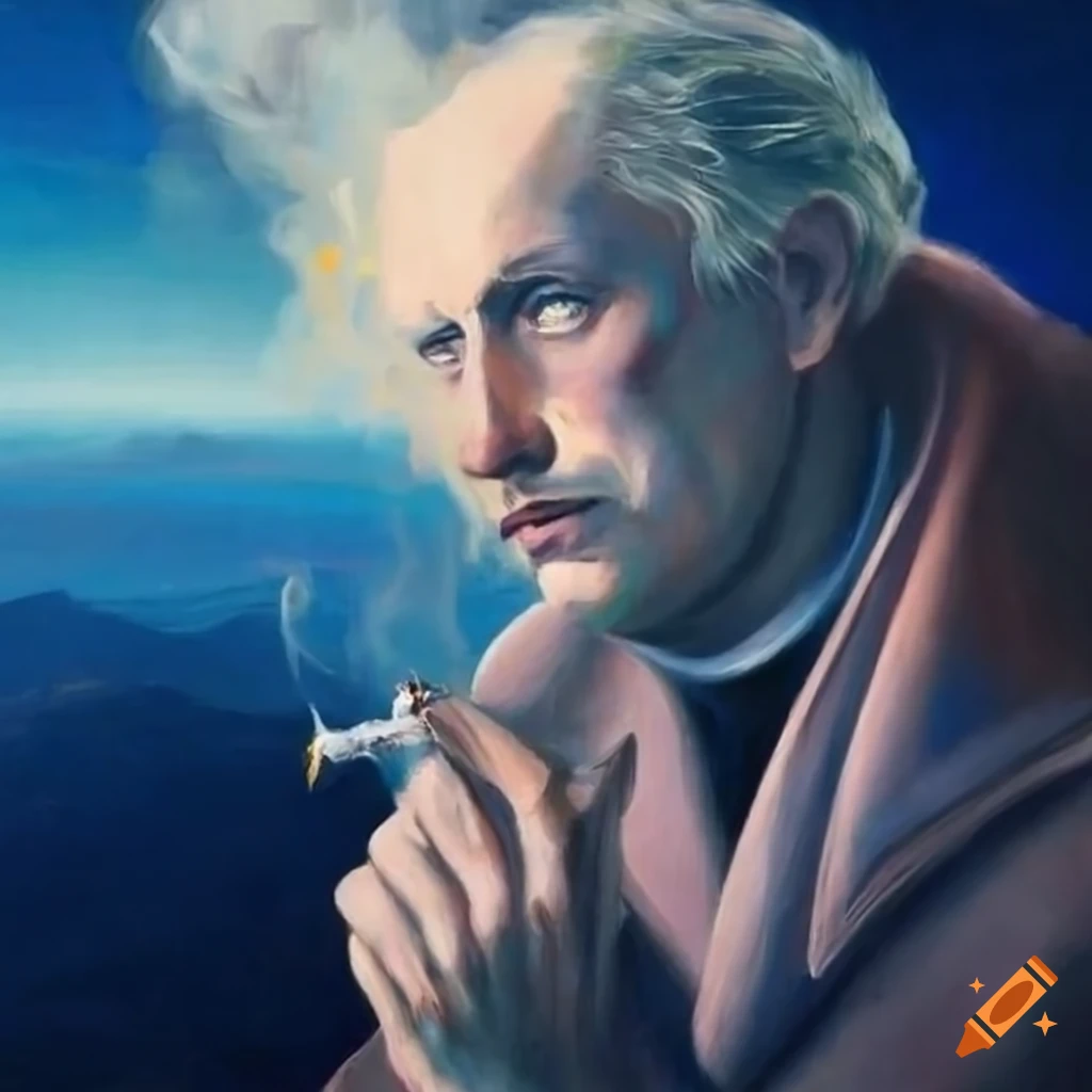 Surreal poet smoking hashish reminiscent of Carel Willink's style
