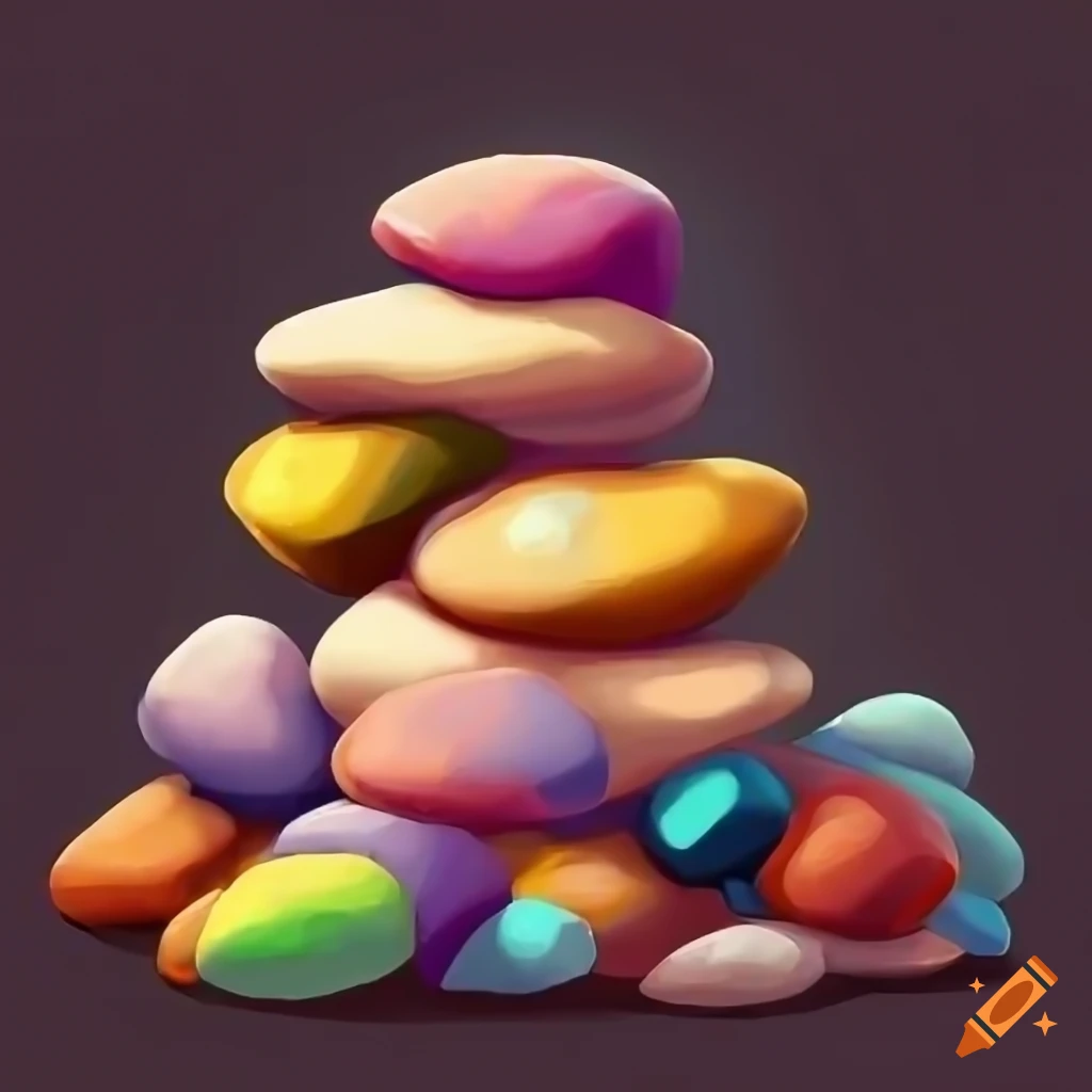Colored pebbles in stylized video game style