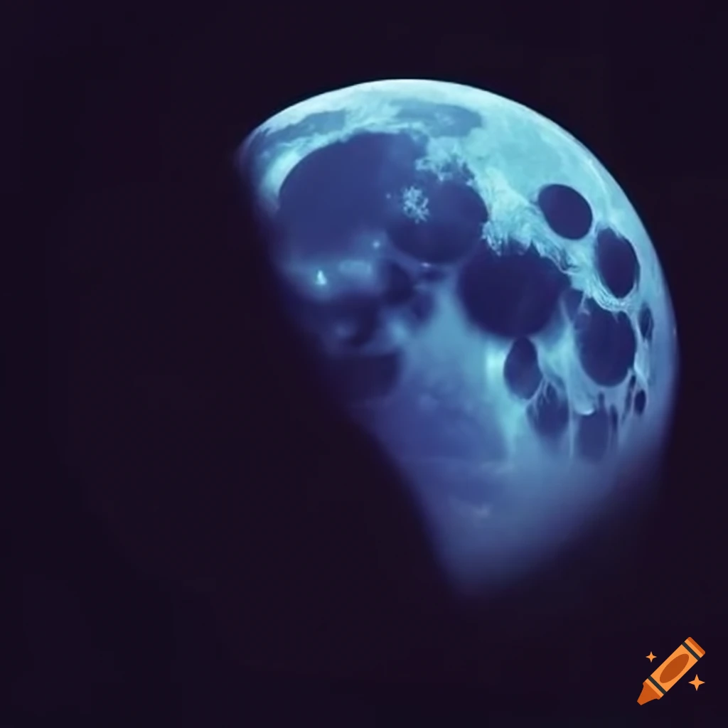 Woman gazing up through blue flames under the moonlight