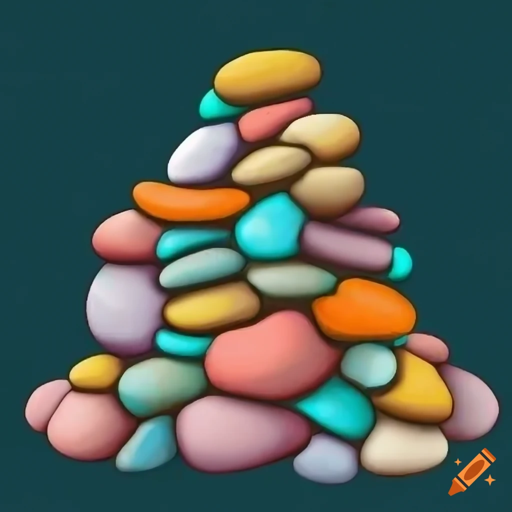 Colored pebbles in stylized video game style