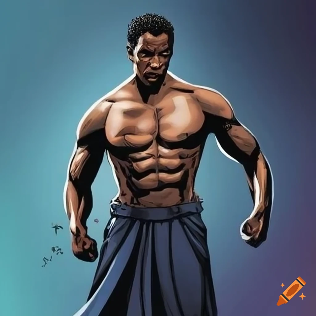 Muscular comic book depiction of Denzel Washington